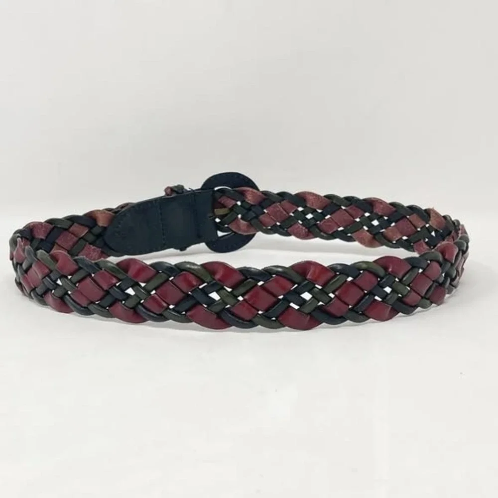 VTG Turkish Collection Braided Belt Wms Small Red Multi Leather Woven 90s Grunge